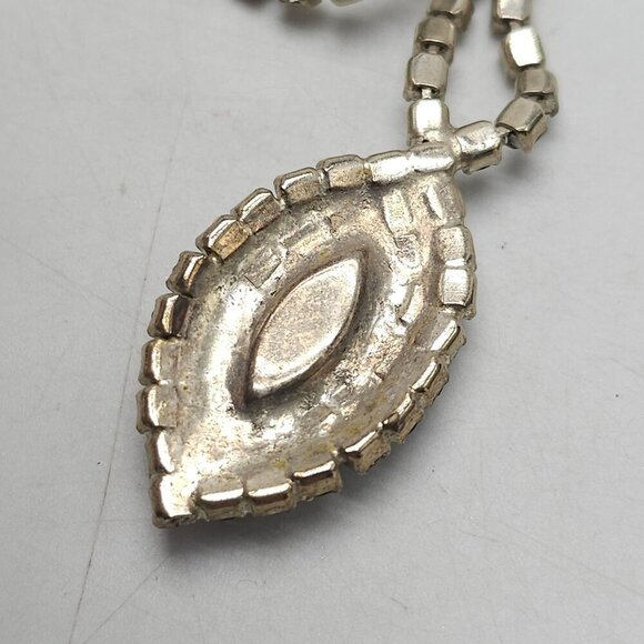 Vintage Silver Rhinestone Necklace With Blue Marquise Glass Pendant - Picture 6 of 6
